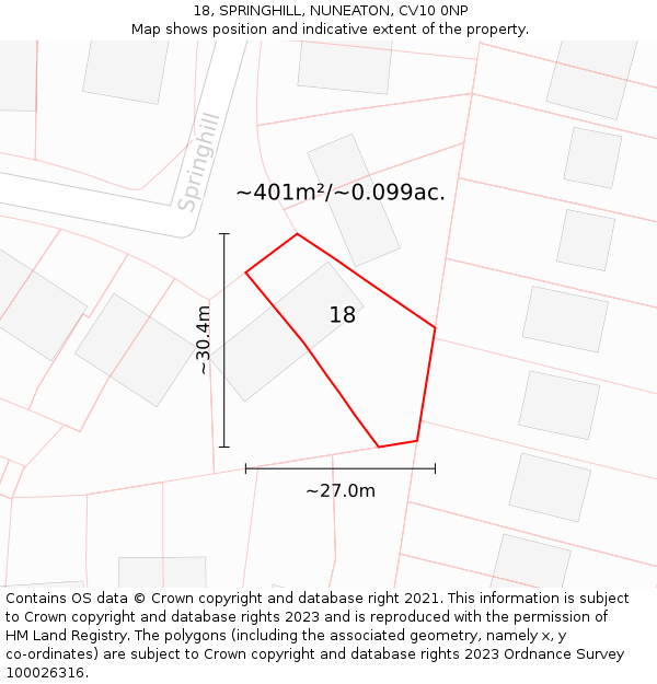 18, SPRINGHILL, NUNEATON, CV10 0NP: Plot and title map