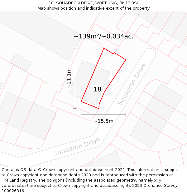 18, SQUADRON DRIVE, WORTHING, BN13 3SL: Plot and title map
