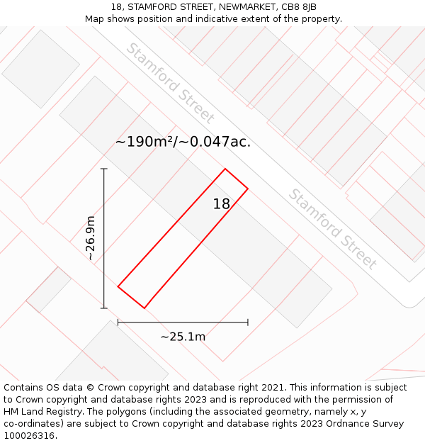 18, STAMFORD STREET, NEWMARKET, CB8 8JB: Plot and title map