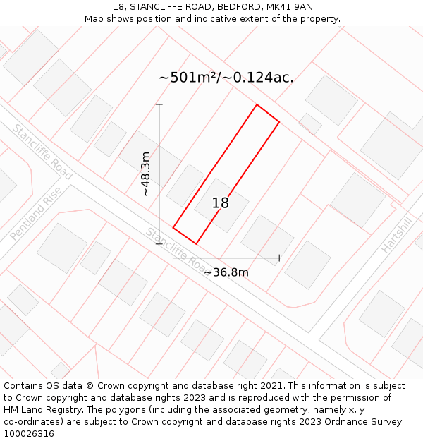 18, STANCLIFFE ROAD, BEDFORD, MK41 9AN: Plot and title map