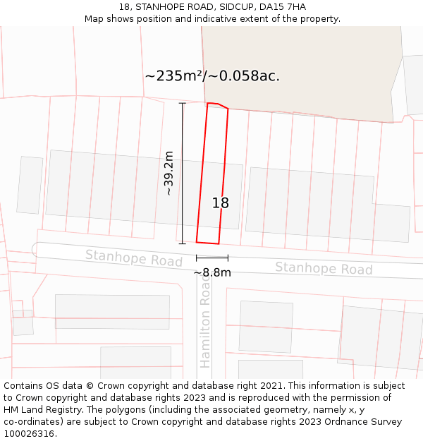 18, STANHOPE ROAD, SIDCUP, DA15 7HA: Plot and title map