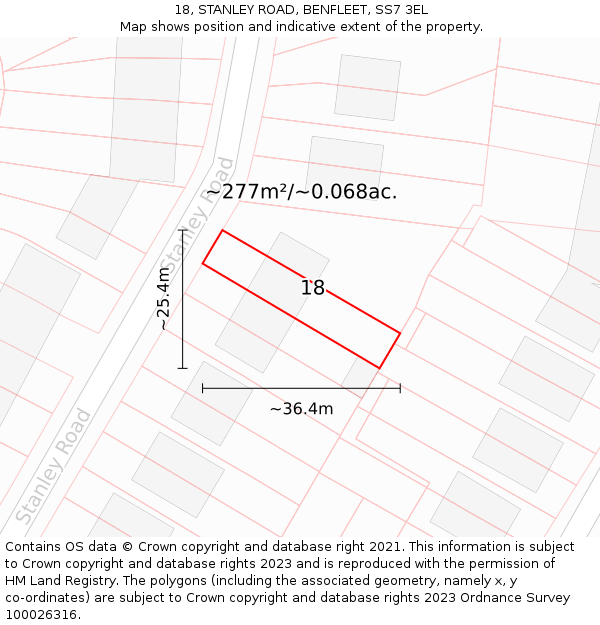 18, STANLEY ROAD, BENFLEET, SS7 3EL: Plot and title map