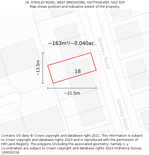 18, STANLEY ROAD, WEST BRIDGFORD, NOTTINGHAM, NG2 6DF: Plot and title map