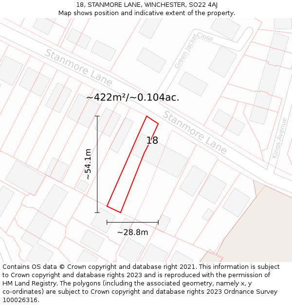 18, STANMORE LANE, WINCHESTER, SO22 4AJ: Plot and title map