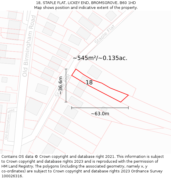 18, STAPLE FLAT, LICKEY END, BROMSGROVE, B60 1HD: Plot and title map