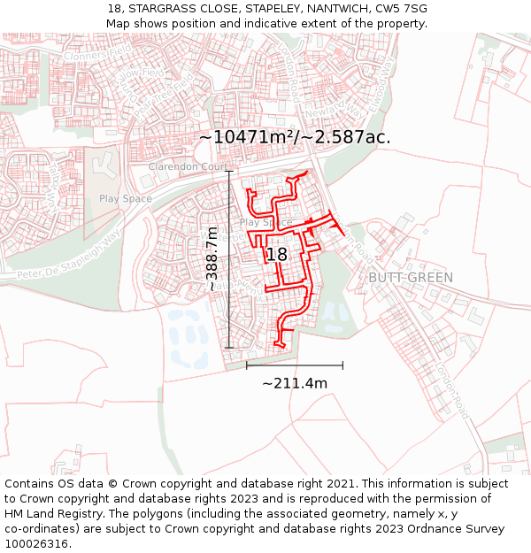 18, STARGRASS CLOSE, STAPELEY, NANTWICH, CW5 7SG: Plot and title map