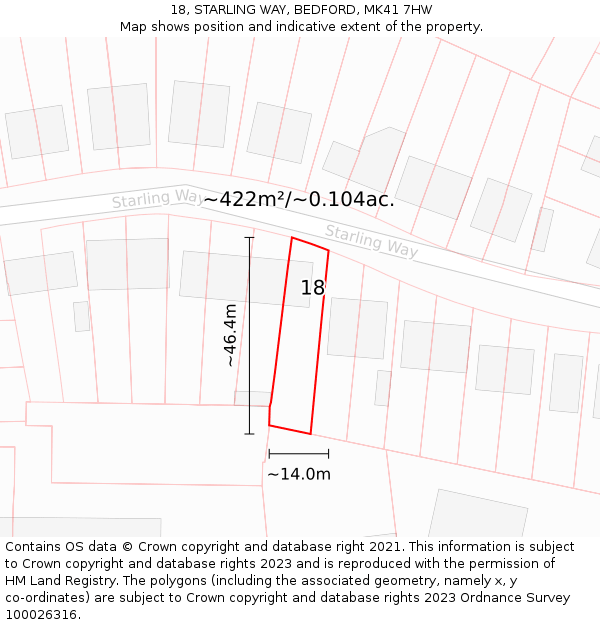 18, STARLING WAY, BEDFORD, MK41 7HW: Plot and title map