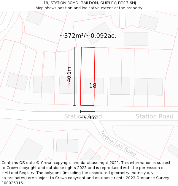 18, STATION ROAD, BAILDON, SHIPLEY, BD17 6NJ: Plot and title map