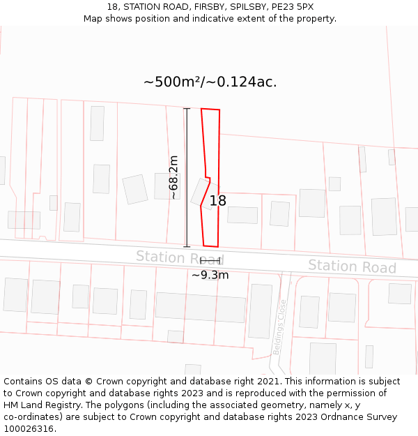 18, STATION ROAD, FIRSBY, SPILSBY, PE23 5PX: Plot and title map