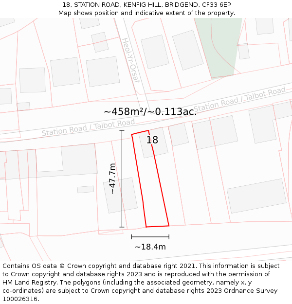 18, STATION ROAD, KENFIG HILL, BRIDGEND, CF33 6EP: Plot and title map