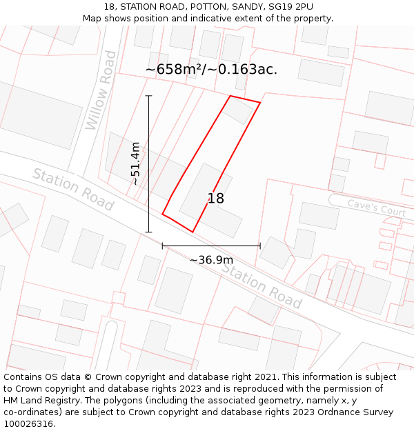 18, STATION ROAD, POTTON, SANDY, SG19 2PU: Plot and title map