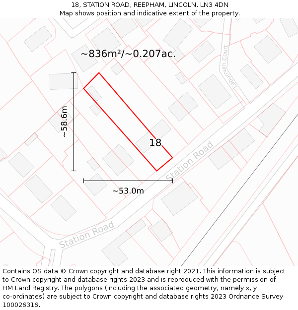 18, STATION ROAD, REEPHAM, LINCOLN, LN3 4DN: Plot and title map