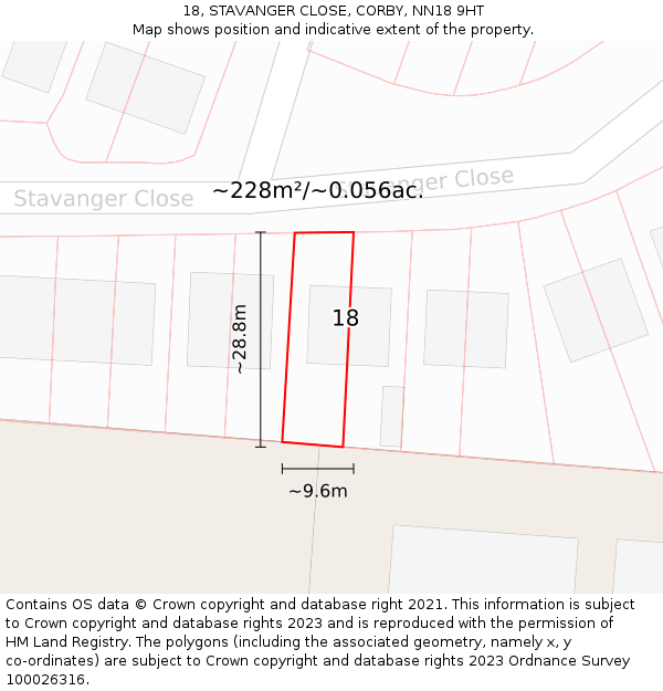 18, STAVANGER CLOSE, CORBY, NN18 9HT: Plot and title map