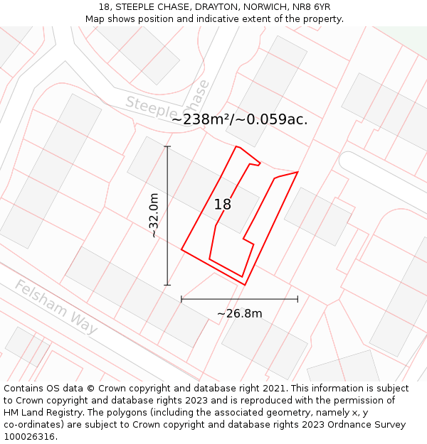 18, STEEPLE CHASE, DRAYTON, NORWICH, NR8 6YR: Plot and title map