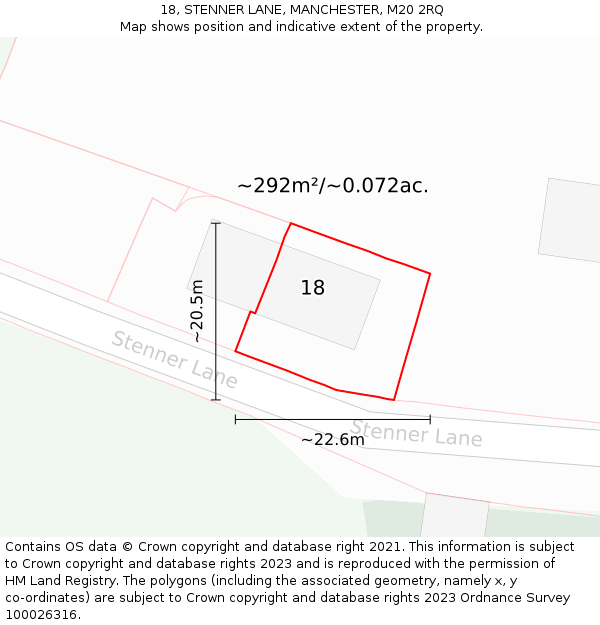 18, STENNER LANE, MANCHESTER, M20 2RQ: Plot and title map