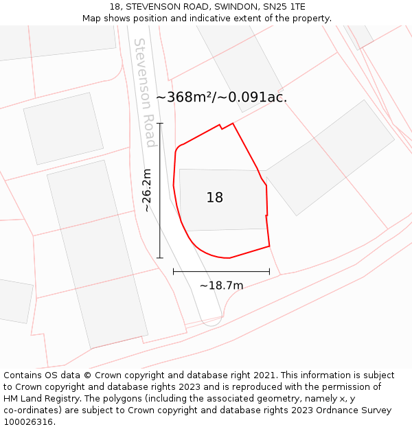 18, STEVENSON ROAD, SWINDON, SN25 1TE: Plot and title map