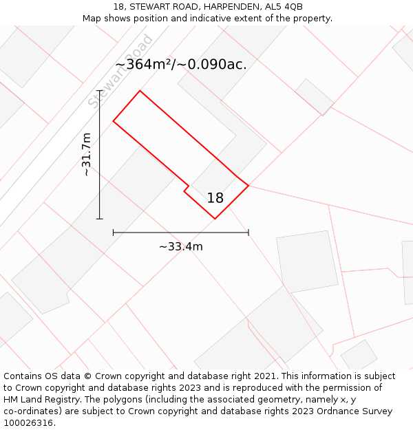 18, STEWART ROAD, HARPENDEN, AL5 4QB: Plot and title map