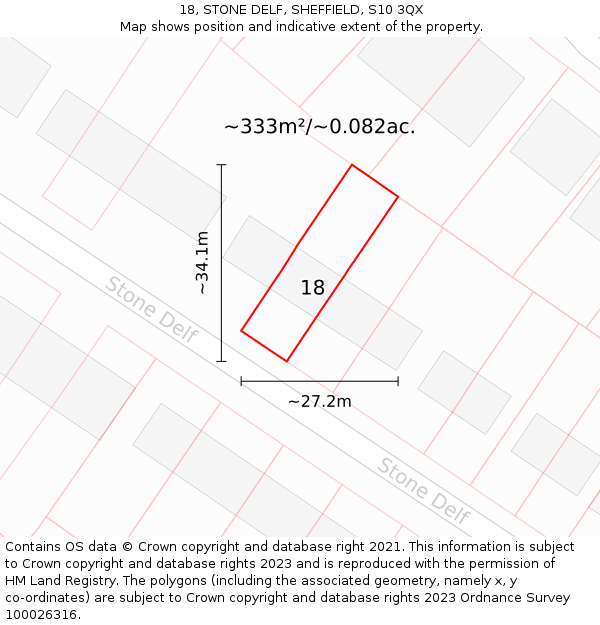 18, STONE DELF, SHEFFIELD, S10 3QX: Plot and title map