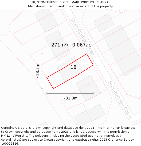 18, STONEBRIDGE CLOSE, MARLBOROUGH, SN8 2AE: Plot and title map