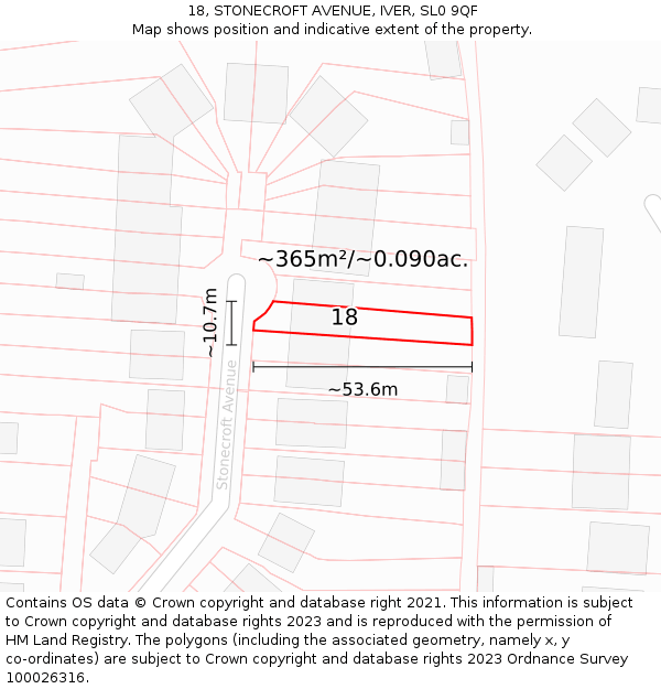 18, STONECROFT AVENUE, IVER, SL0 9QF: Plot and title map