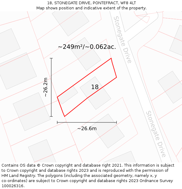 18, STONEGATE DRIVE, PONTEFRACT, WF8 4LT: Plot and title map