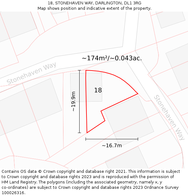 18, STONEHAVEN WAY, DARLINGTON, DL1 3RG: Plot and title map