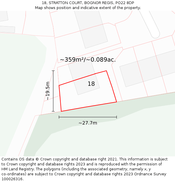 18, STRATTON COURT, BOGNOR REGIS, PO22 8DP: Plot and title map