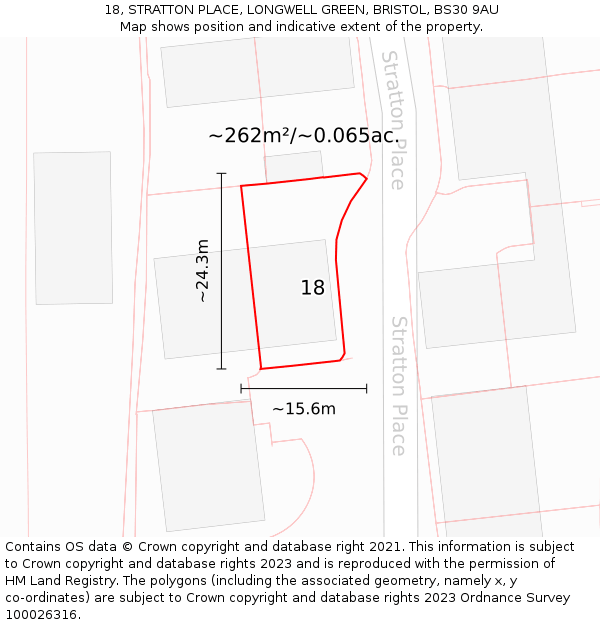 18, STRATTON PLACE, LONGWELL GREEN, BRISTOL, BS30 9AU: Plot and title map