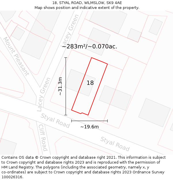 18, STYAL ROAD, WILMSLOW, SK9 4AE: Plot and title map