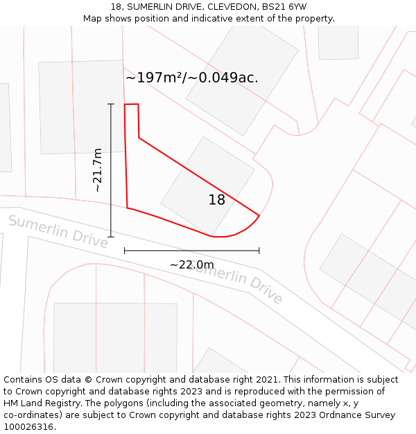 18, SUMERLIN DRIVE, CLEVEDON, BS21 6YW: Plot and title map