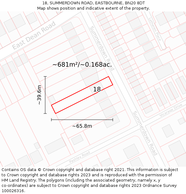 18, SUMMERDOWN ROAD, EASTBOURNE, BN20 8DT: Plot and title map