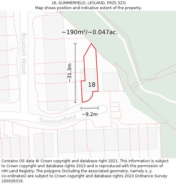 18, SUMMERFIELD, LEYLAND, PR25 3ZG: Plot and title map