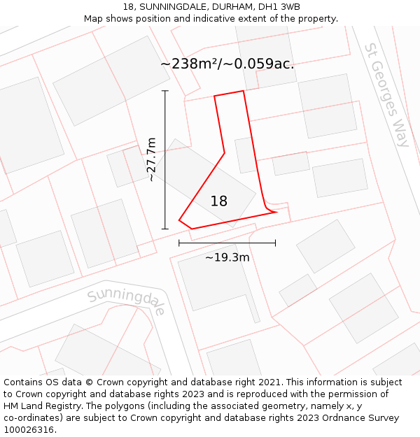 18, SUNNINGDALE, DURHAM, DH1 3WB: Plot and title map