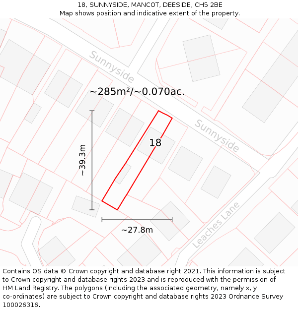 18, SUNNYSIDE, MANCOT, DEESIDE, CH5 2BE: Plot and title map