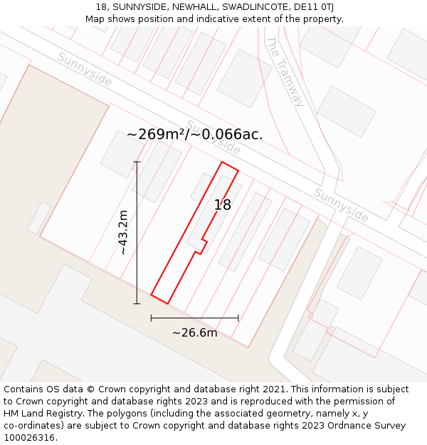 18, SUNNYSIDE, NEWHALL, SWADLINCOTE, DE11 0TJ: Plot and title map