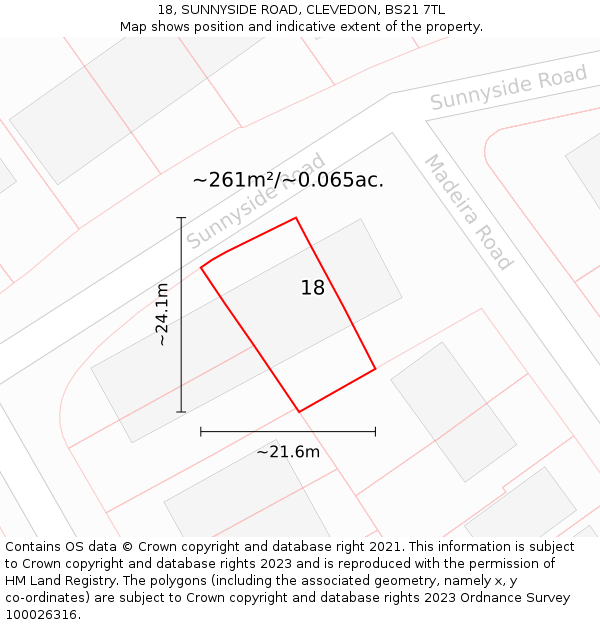 18, SUNNYSIDE ROAD, CLEVEDON, BS21 7TL: Plot and title map