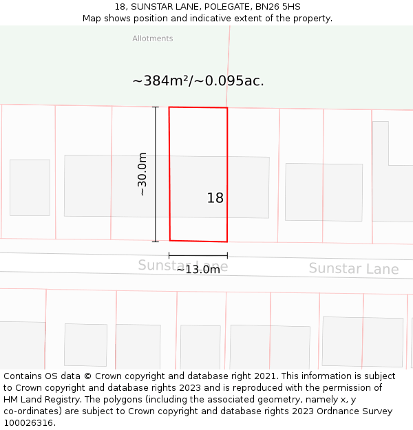18, SUNSTAR LANE, POLEGATE, BN26 5HS: Plot and title map