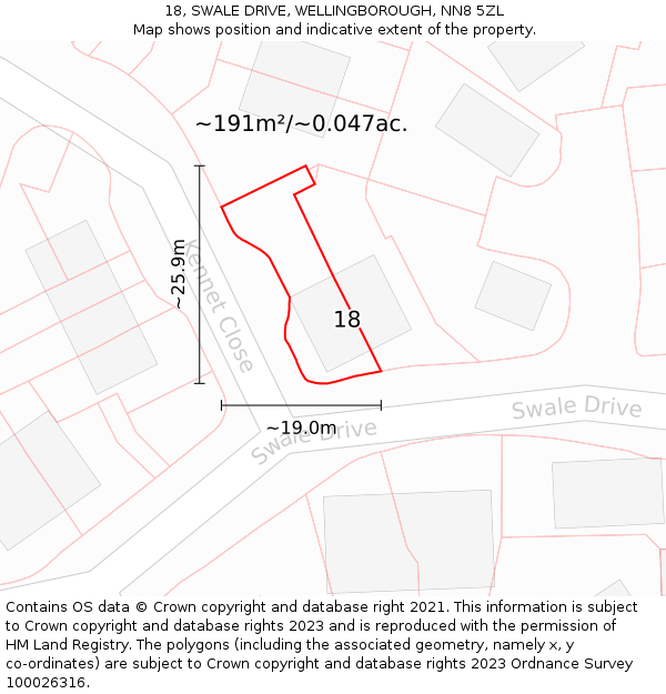 18, SWALE DRIVE, WELLINGBOROUGH, NN8 5ZL: Plot and title map