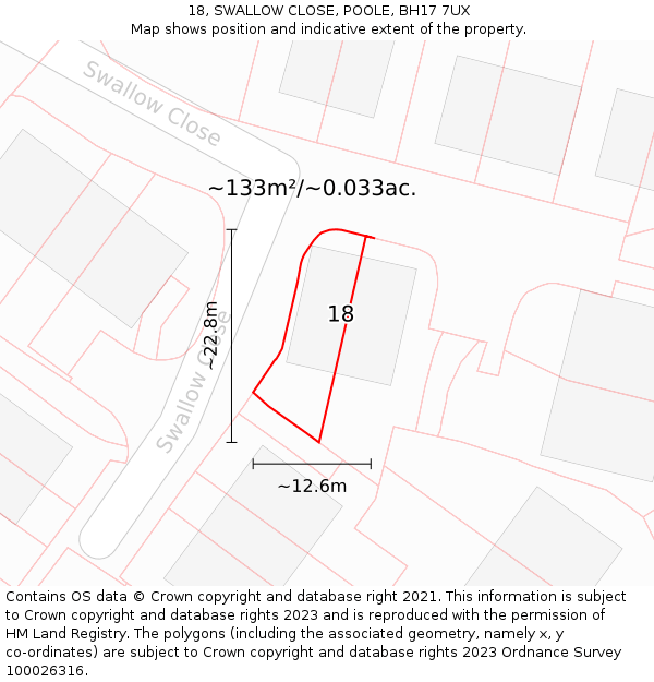 18, SWALLOW CLOSE, POOLE, BH17 7UX: Plot and title map