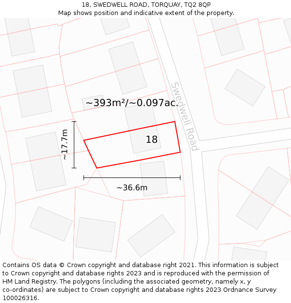 18, SWEDWELL ROAD, TORQUAY, TQ2 8QP: Plot and title map