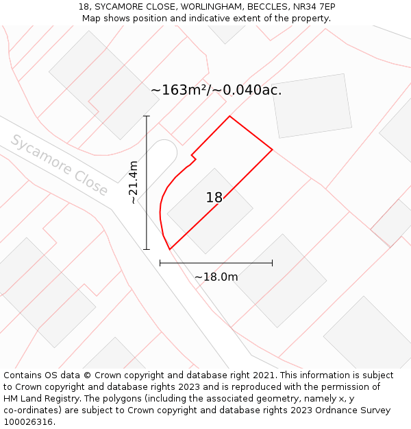 18, SYCAMORE CLOSE, WORLINGHAM, BECCLES, NR34 7EP: Plot and title map