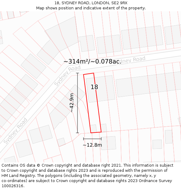 18, SYDNEY ROAD, LONDON, SE2 9RX: Plot and title map