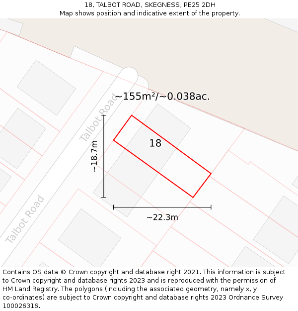 18, TALBOT ROAD, SKEGNESS, PE25 2DH: Plot and title map