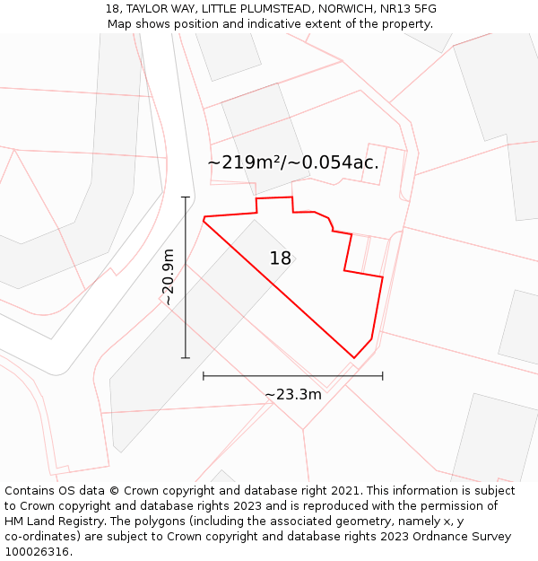 18, TAYLOR WAY, LITTLE PLUMSTEAD, NORWICH, NR13 5FG: Plot and title map