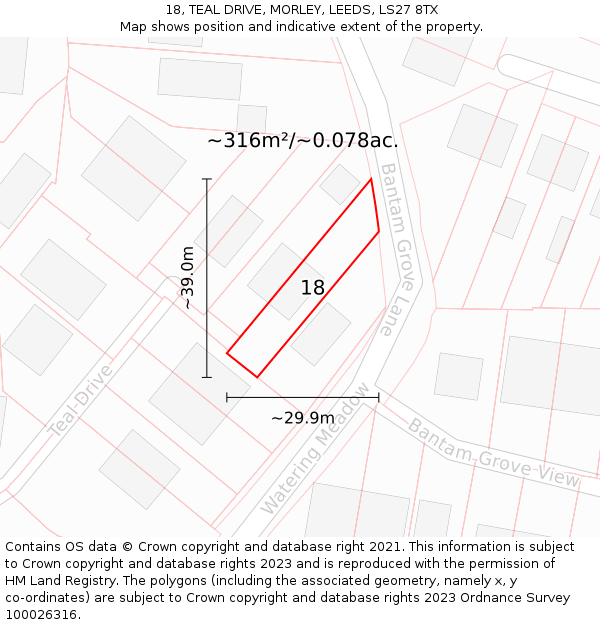 18, TEAL DRIVE, MORLEY, LEEDS, LS27 8TX: Plot and title map