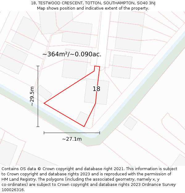 18, TESTWOOD CRESCENT, TOTTON, SOUTHAMPTON, SO40 3NJ: Plot and title map