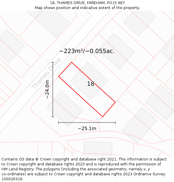 18, THAMES DRIVE, FAREHAM, PO15 6EY: Plot and title map