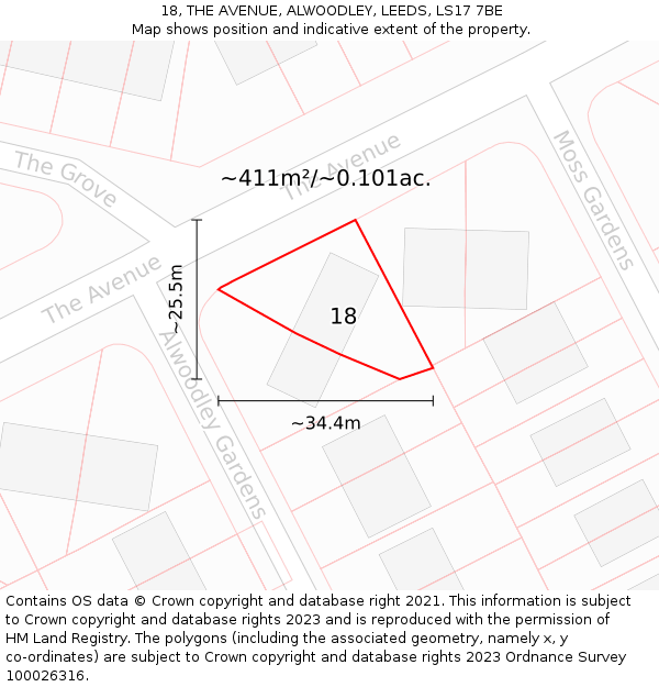 18, THE AVENUE, ALWOODLEY, LEEDS, LS17 7BE: Plot and title map