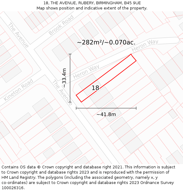 18, THE AVENUE, RUBERY, BIRMINGHAM, B45 9UE: Plot and title map