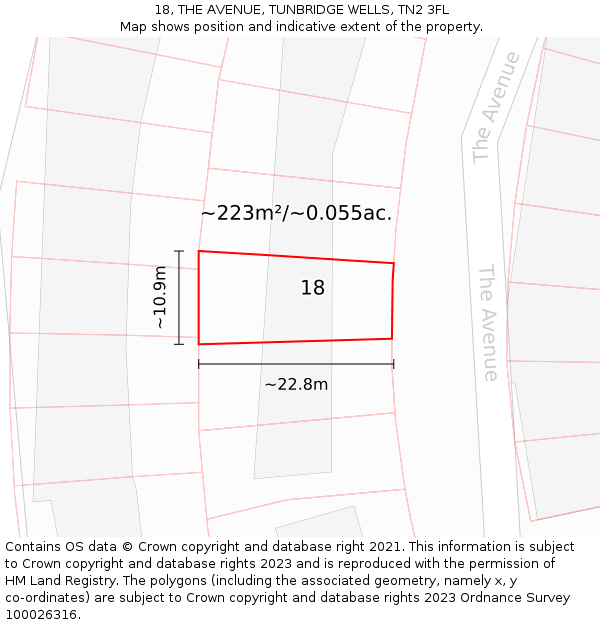 18, THE AVENUE, TUNBRIDGE WELLS, TN2 3FL: Plot and title map